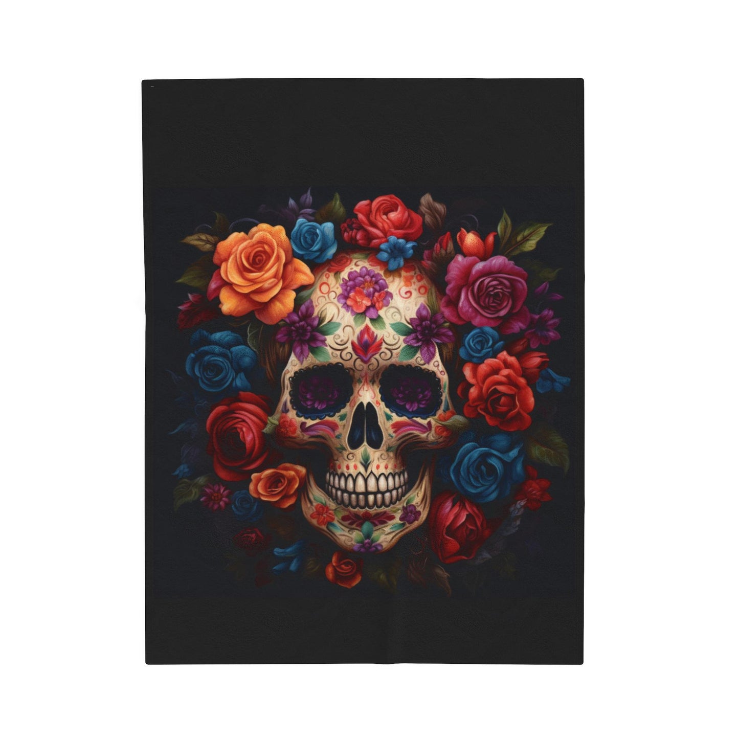 Velveteen Blanket, Day of the Dead Dia de los Muertos traditional sugar skull spooky gothic Halloween fashion cozy couch bed throw blanket