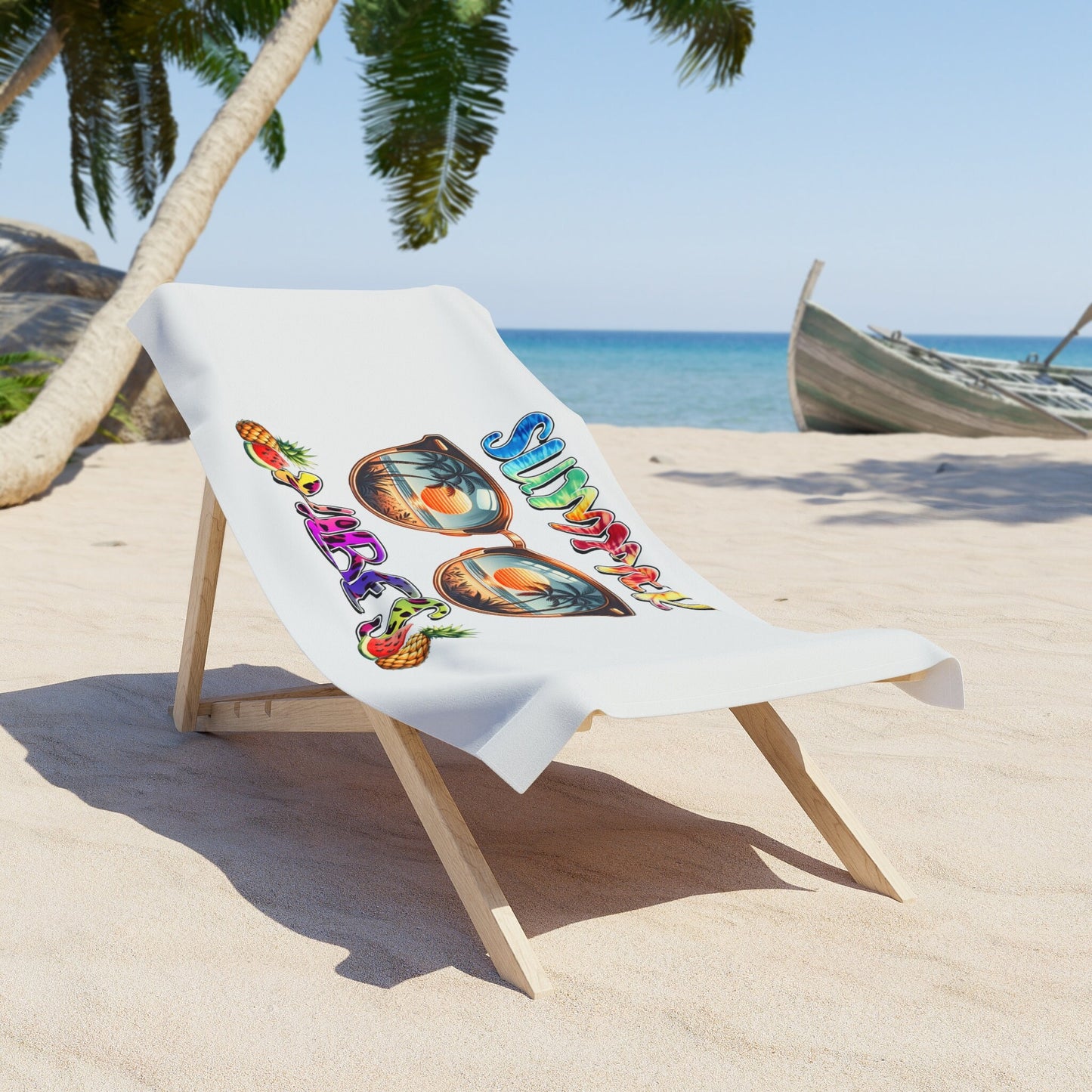 Beach Towel, Summer Vibes White oversized colorful Every Day Fun Travel Beach Towel