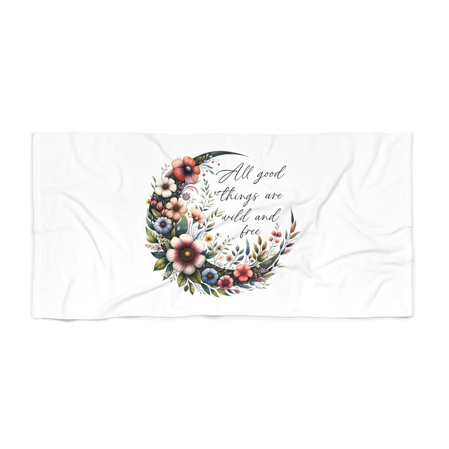 Beach Towel, Soft Thick Lush Celestial Moon Flower White Oversized Summer Beach Day Towel