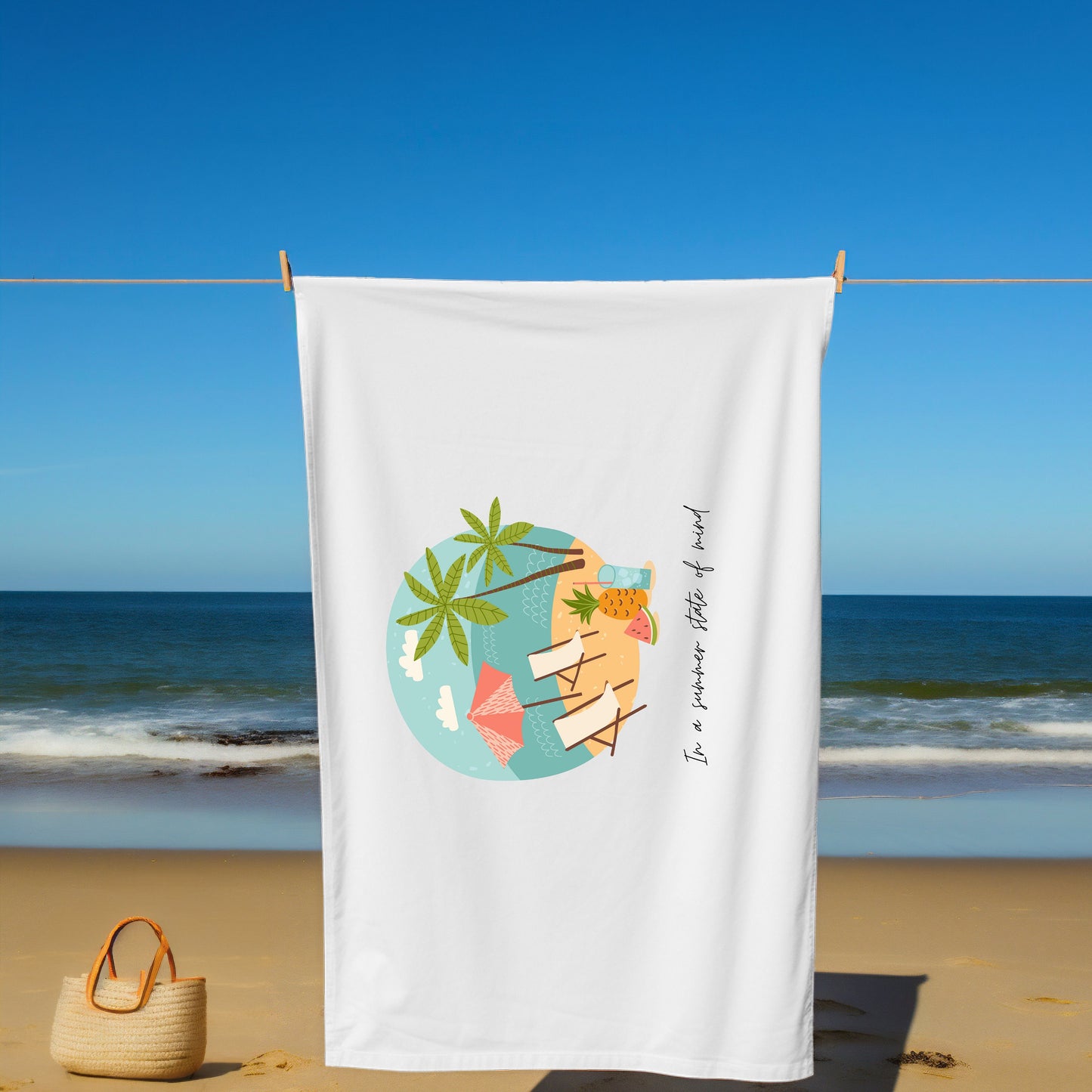Beach Towel, Oversized bright uplifting relaxing thick custom summer travel soft lush beach towel