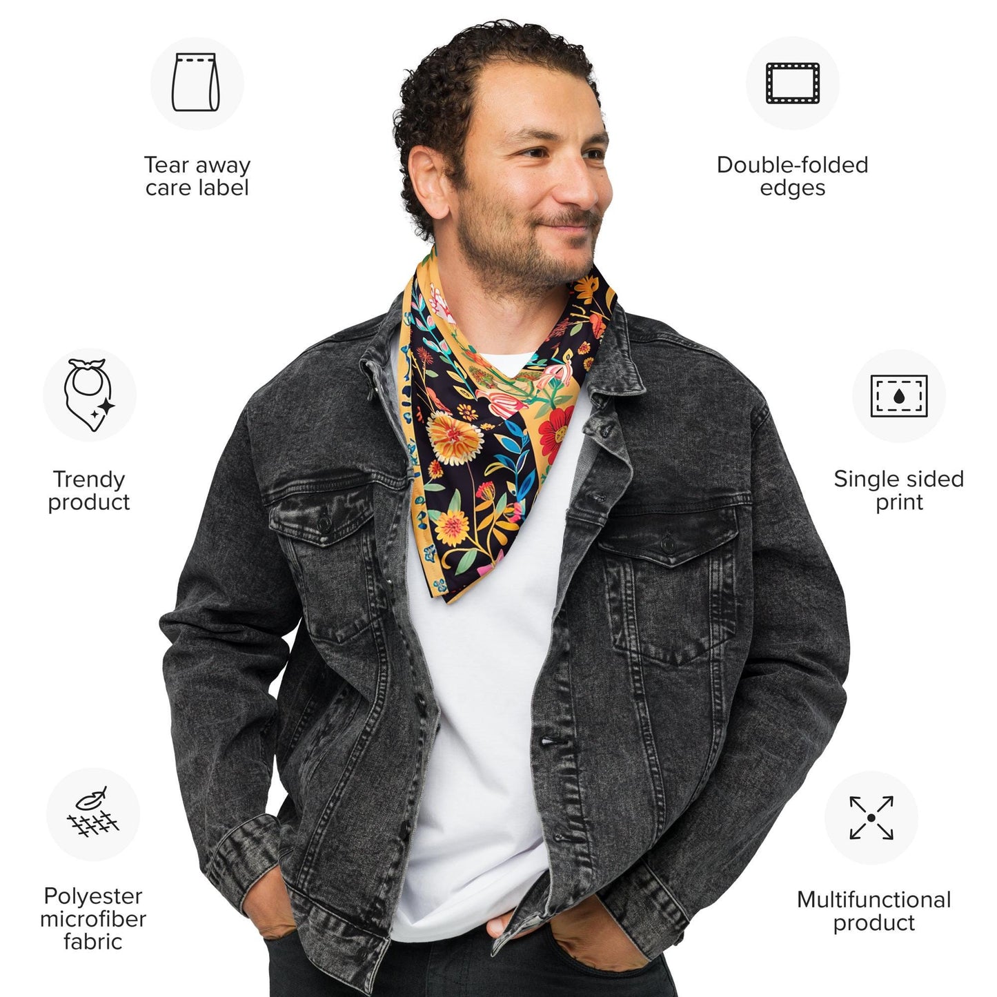 All-over print bandana, pretty crochet floral design print multifunction everyday school work home stylish minimilist kerchief wrap bandana