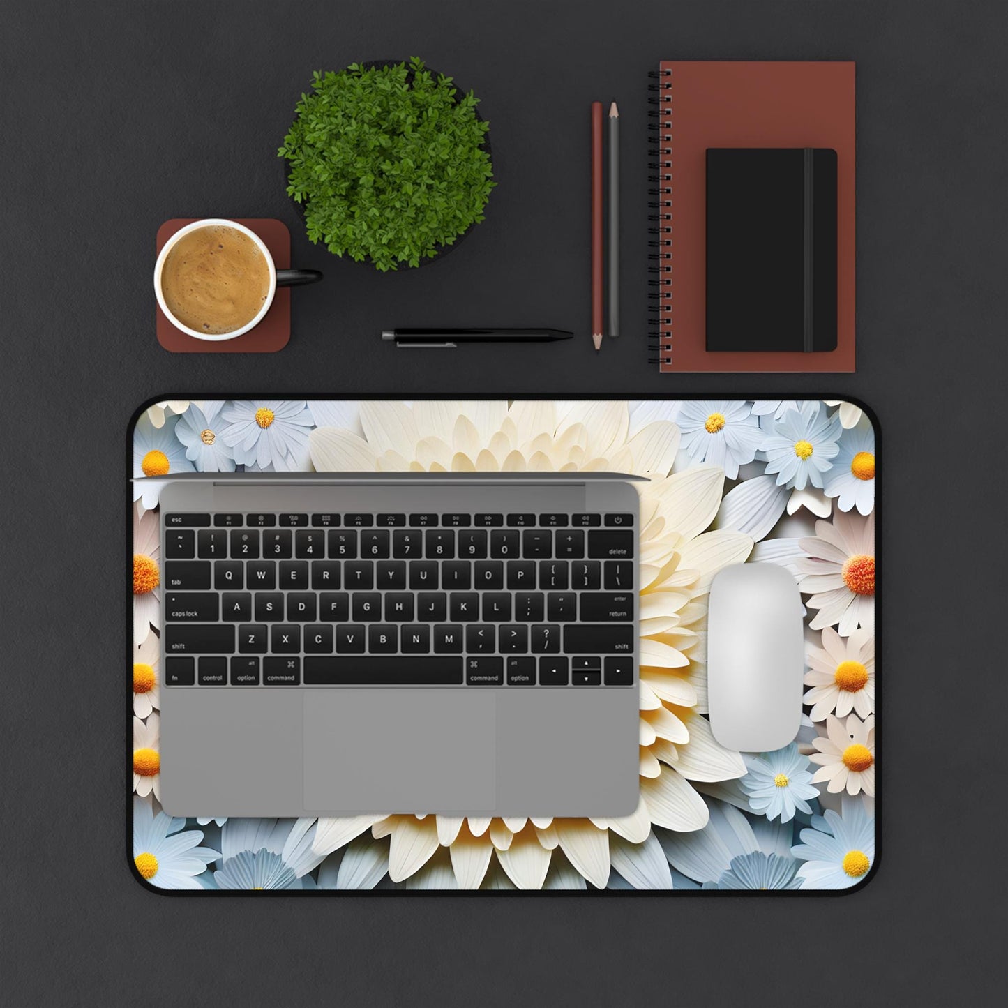 Desk Mat, Beautiful 3D bright colorful floral print office dorm home computer keyboard mouse desk pad