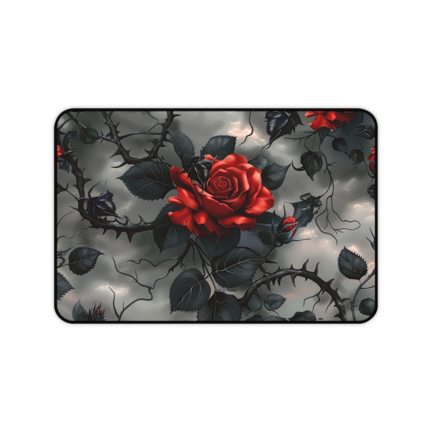 Desk Mat, Bats and Roses cool gothic style red rose black thorn design dorm work office home keypad mouse desk pad great for student