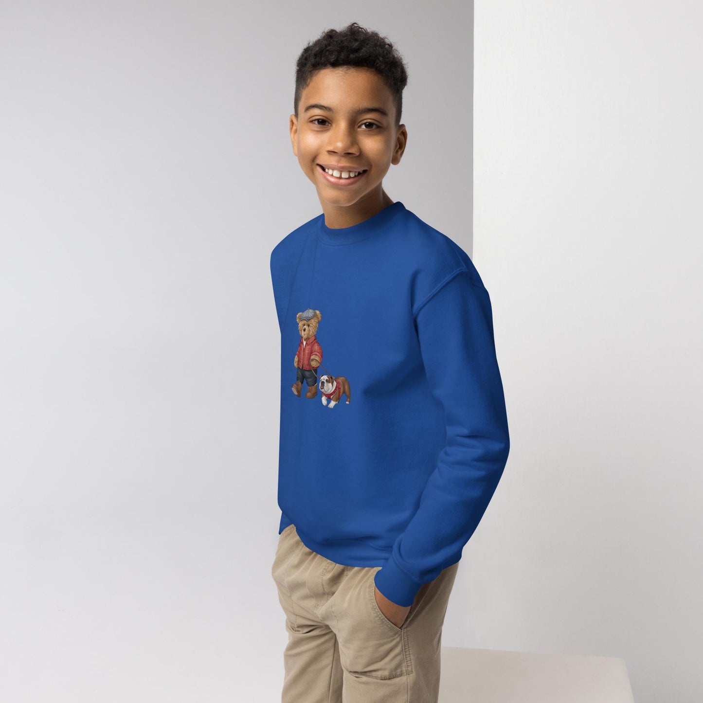 Youth crewneck sweatshirt, back to school cute Teddy Bear stylish child school fashion soft fleece casual everyday sweater for the young