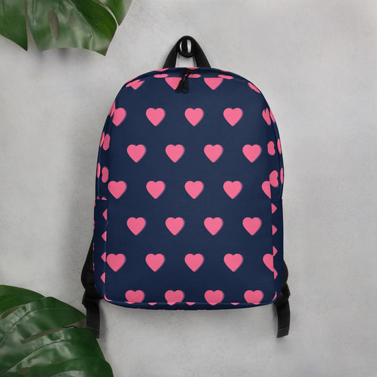 Minimalist Backpack, Navy Pink Hearts stylish back to school accessory all purpose carry bag The Aurora Touch