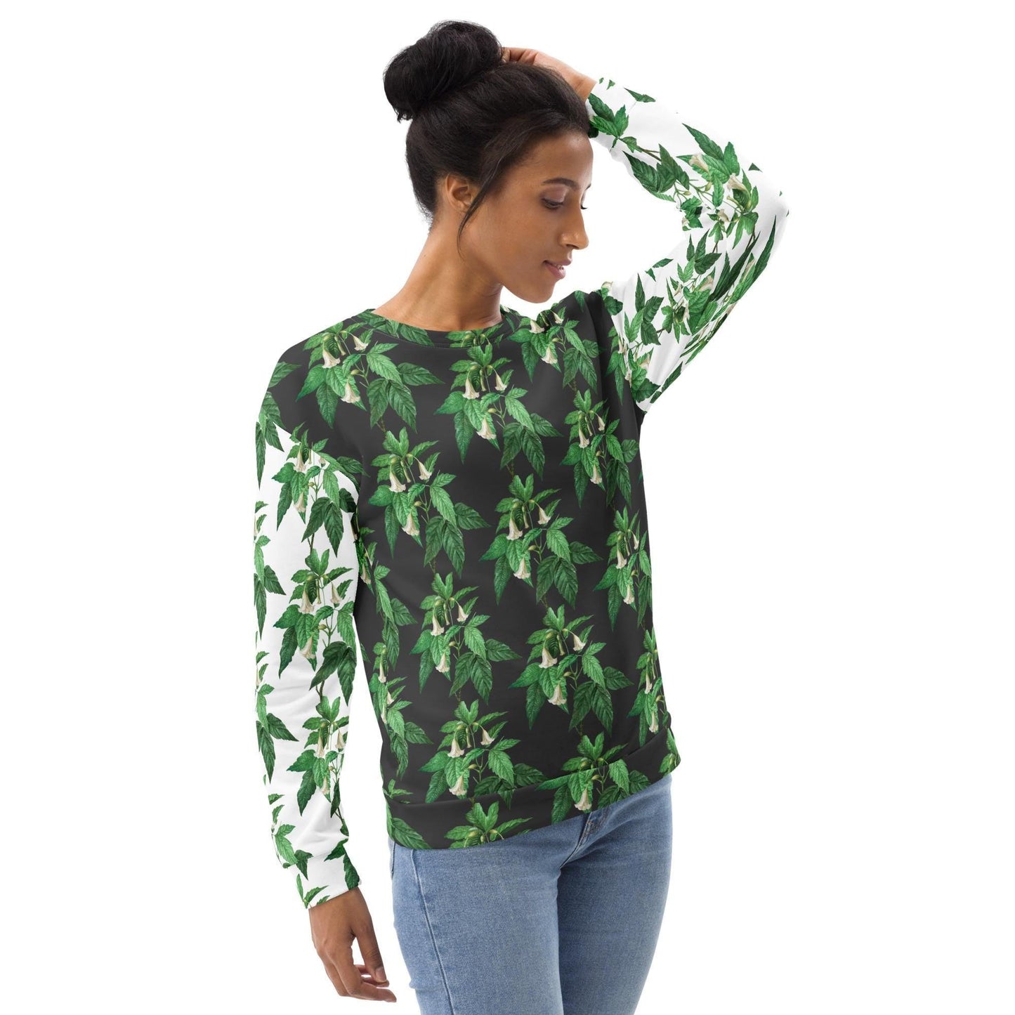 Men Sweatshirt, Unisex casual green white floral AOP designer stylish back to school wear to office smooth make a statement shirt