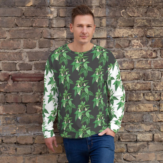 Men Sweatshirt, Unisex casual green white floral AOP designer stylish back to school wear to office smooth make a statement shirt The Aurora Touch