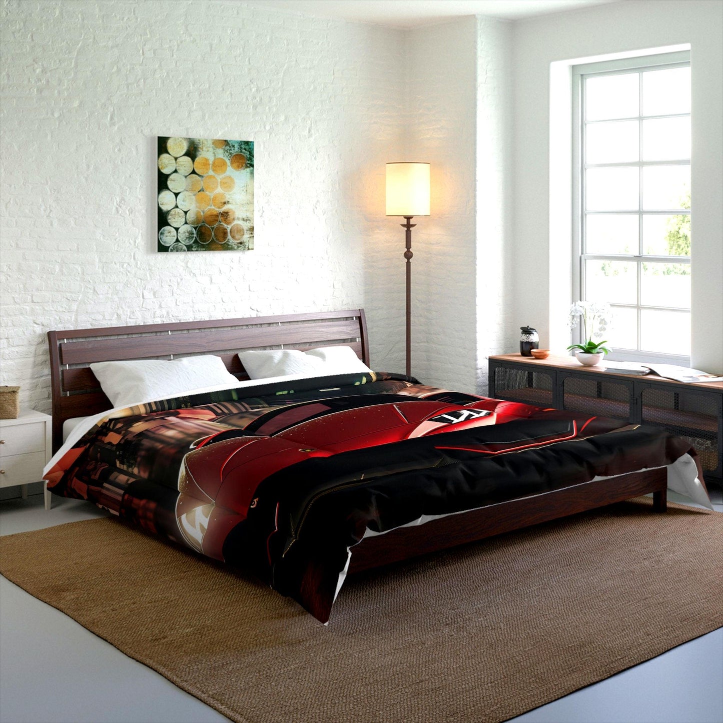Comforter, Red Lamborghini designer car lover bedroom cozy warm fluffy stylish blanket Comforter room decor