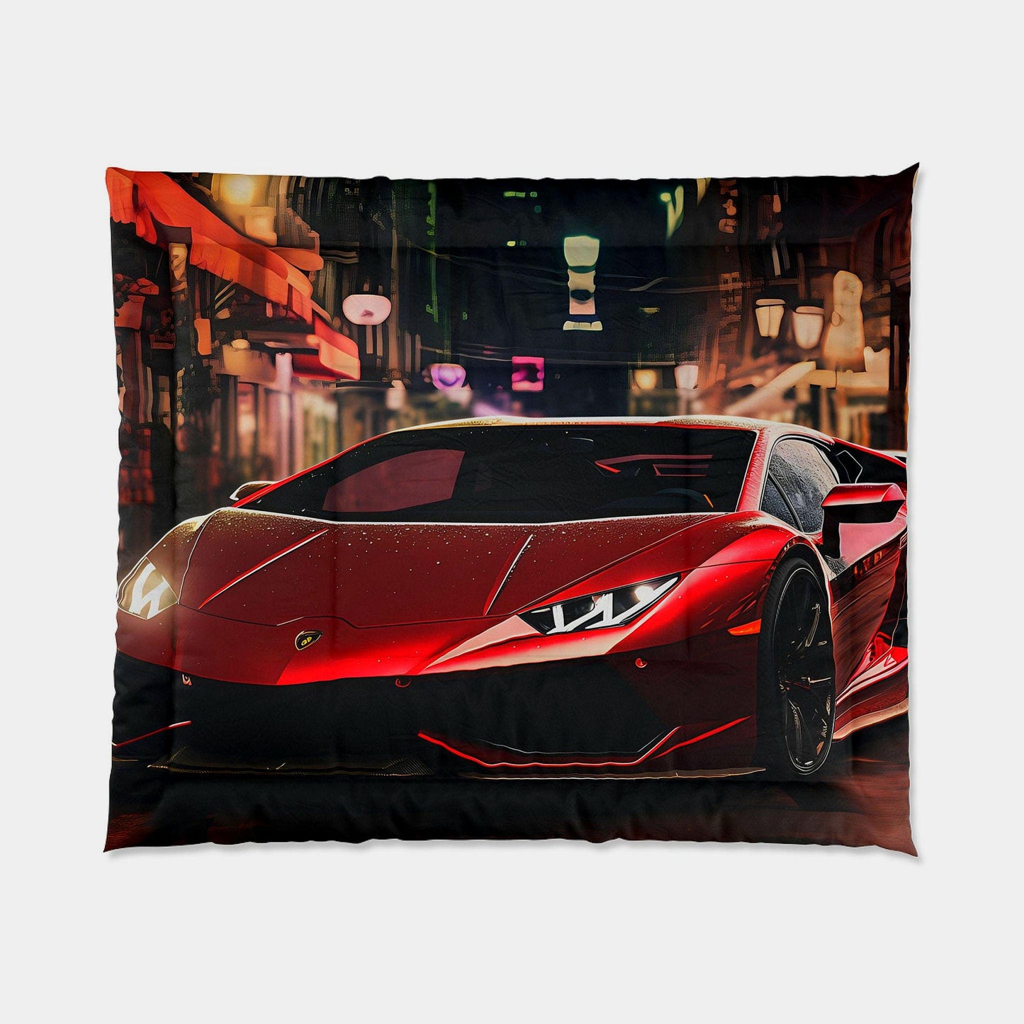 Comforter, Red Lamborghini designer car lover bedroom cozy warm fluffy stylish blanket Comforter room decor