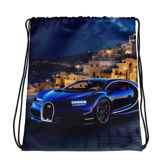 Drawstring bag, Sexy lamborghini bugatti luxury sportscar portrait designer bag The Aurora Touch