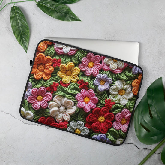 Laptop Sleeve, Bright floral crotchet simple fashion style back to school workplace everyday on the road computer ipad carrying case cover The Aurora Touch