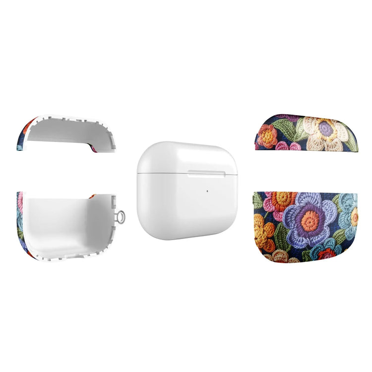 Case for AirPods®, floral colorful stylish crotchet pretty pattern school work custom design sturdy protective earbuds carrying case