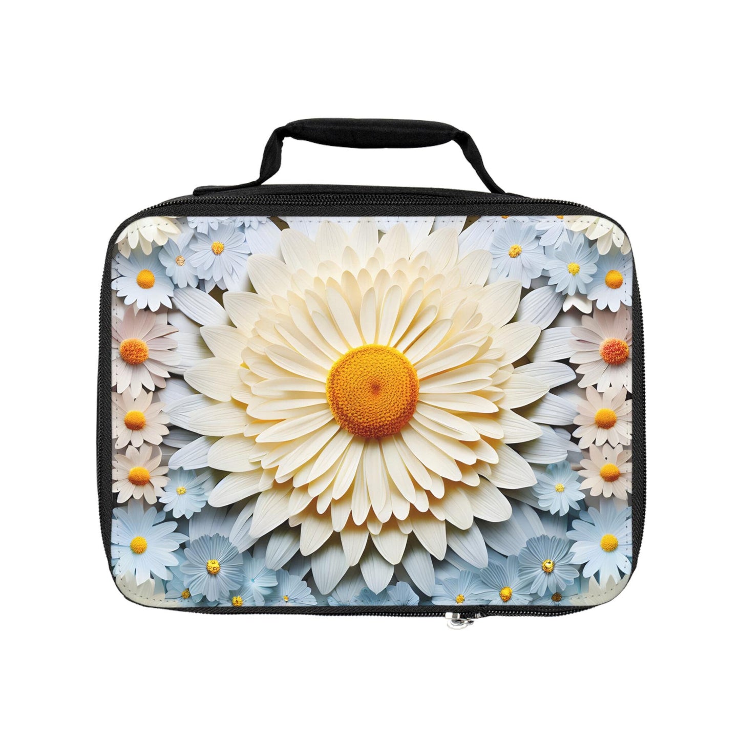 Lunch Bag, 3D daisy flower portrait design casual everyday high school elementary adult nurse school pretty secure food snack lunch box