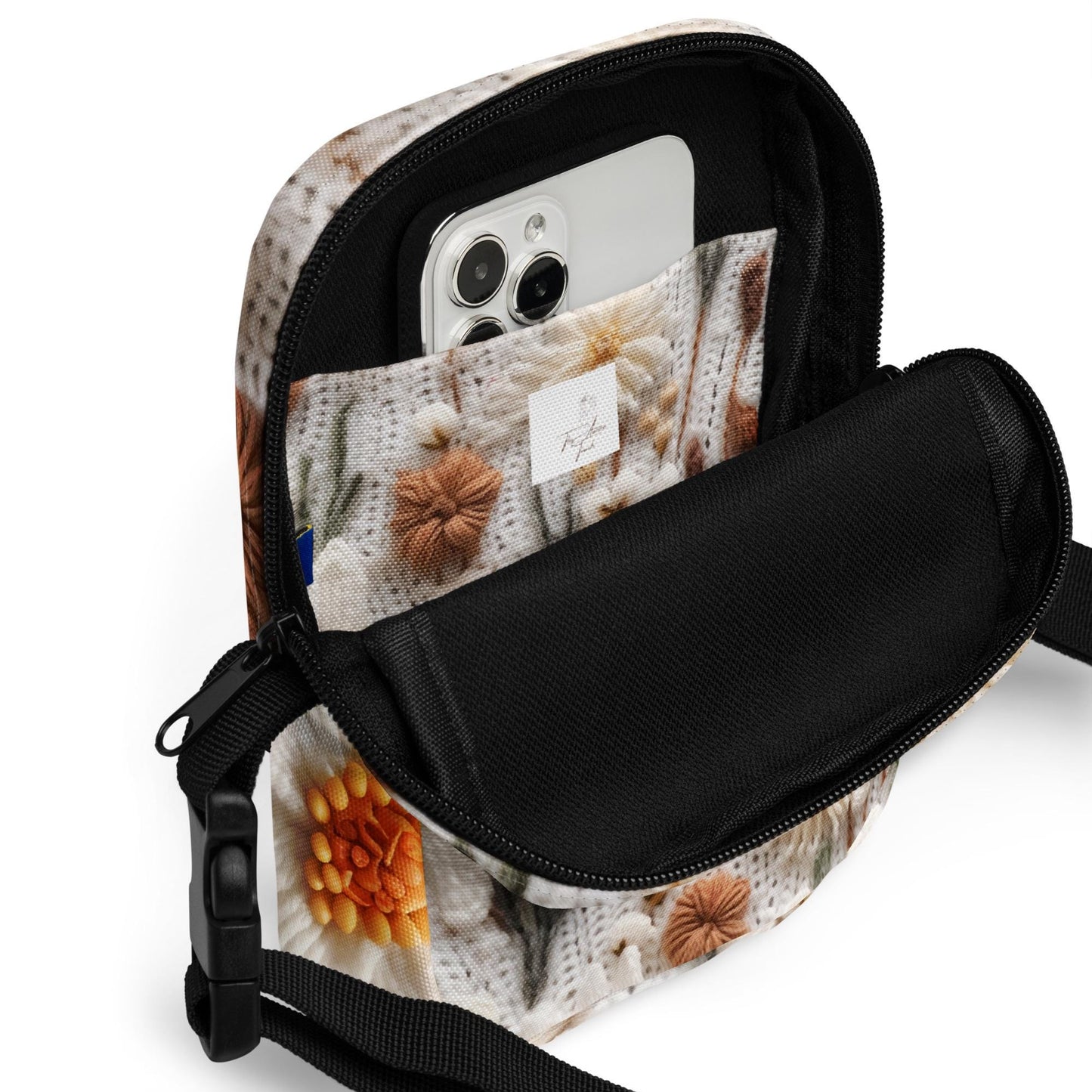 Bolso bandolera utilitario con diseño de estampado floral estilo crochet 3D, duradero, resistente al agua, minimalista, para uso diario, para la escuela y la oficina.