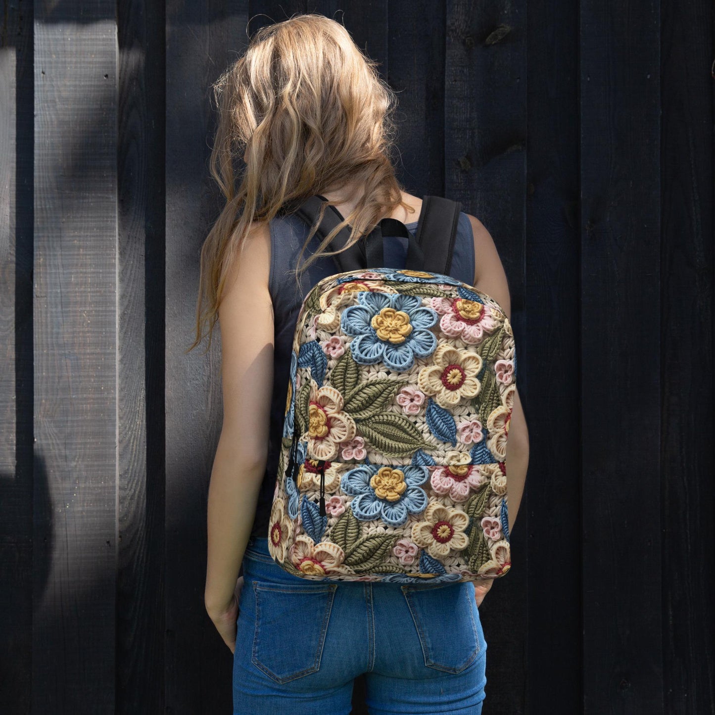3D Floral Crochet Print Design Backpack | Light & Colorful Shoulder Bag