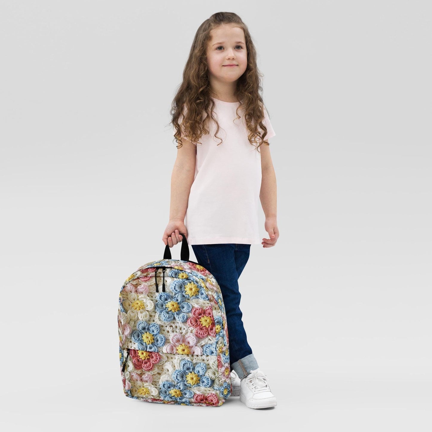 Mochila con estampado de flores pastel de crochet por todas partes, ideal para el regreso a clases, el trabajo, el gimnasio, viajes, multiusos, elegante, para llevar contigo, mochila, libro, portátil.