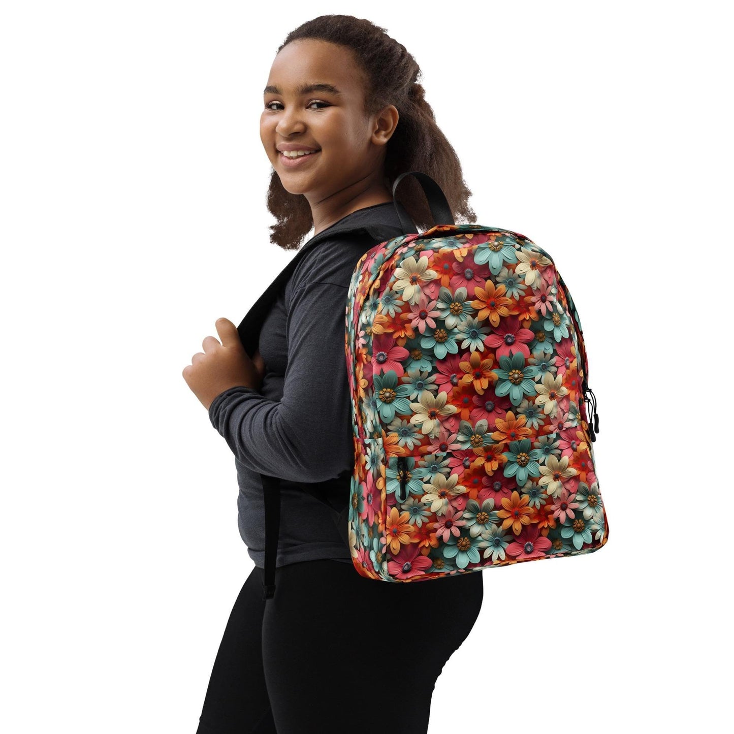 Backpack, 3D bright floral arrangement portrait design book sachel school pencil markers laptop ipad gym clothes lunch carrying bag