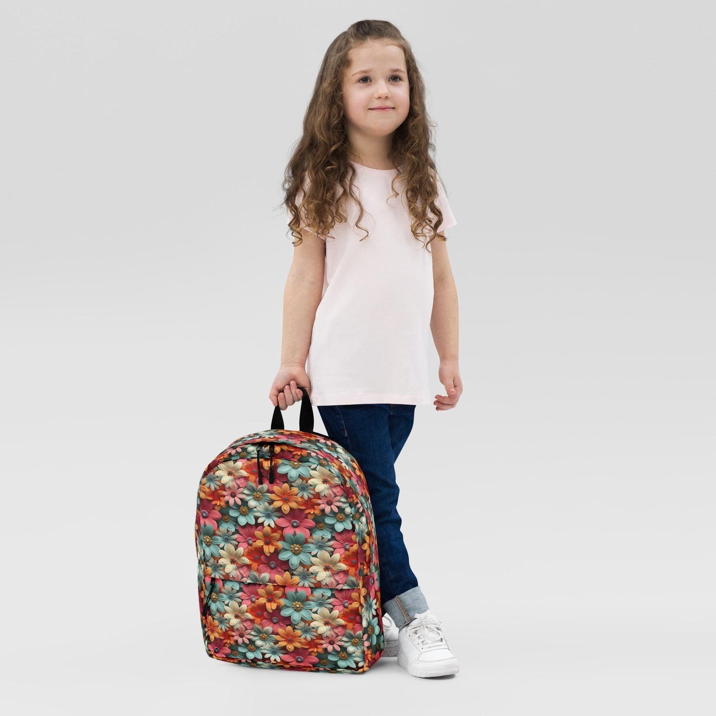 Backpack, 3D bright floral arrangement portrait design book sachel school pencil markers laptop ipad gym clothes lunch carrying bag