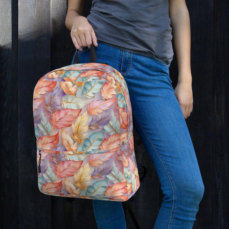 Backpack, Pastel color feather roomy stylish back to school college office work gym travel bicyclist hiking all purpse back pouch The Aurora Touch