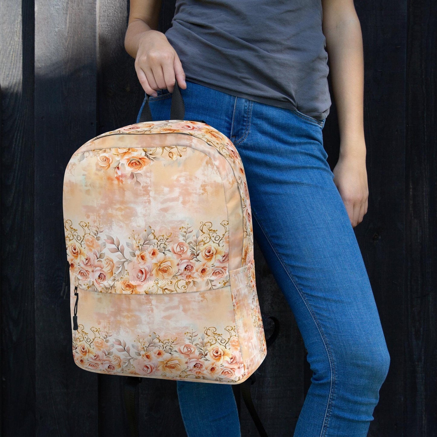 Mochila, estilo vintage shabby chic en color rosa melocotón, ideal para la escuela de enfermería universitaria y para uso diario, bolso de mano y de uso general.