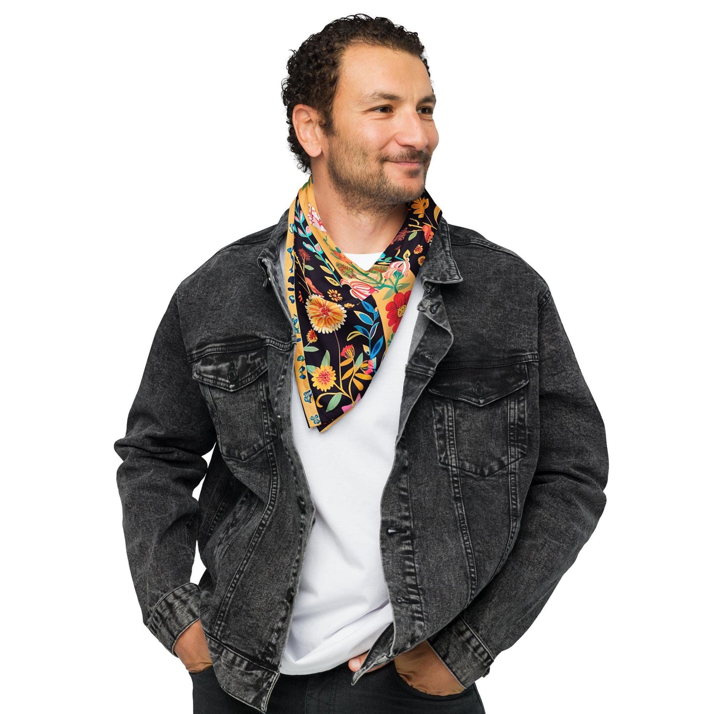 All-over print bandana, pretty crochet floral design print multifunction everyday school work home stylish minimilist kerchief wrap bandana