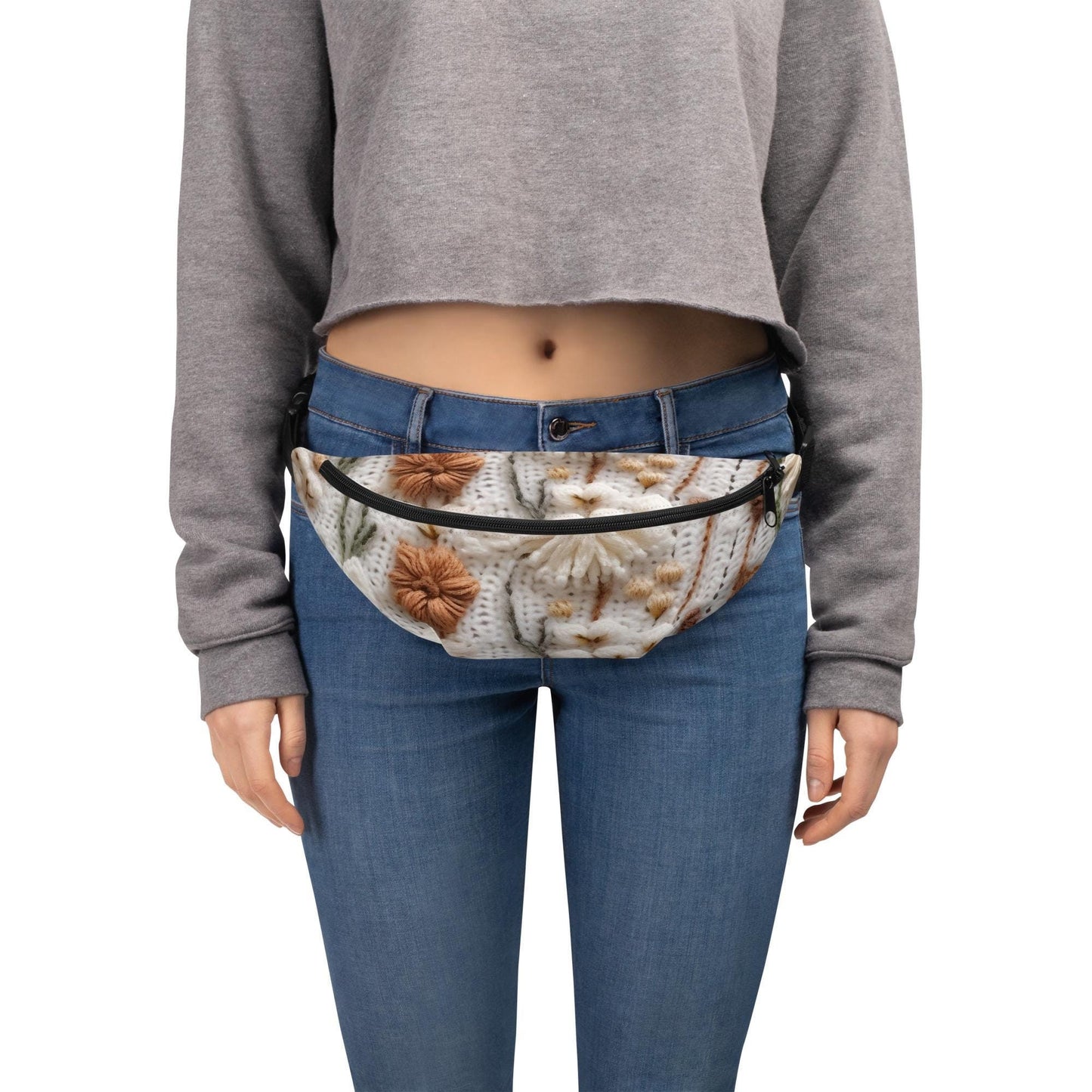 Fanny Pack, crotchet floral everyday casual school work fashion style wallet credit cards cell phone makeup all pupose hands free pouch