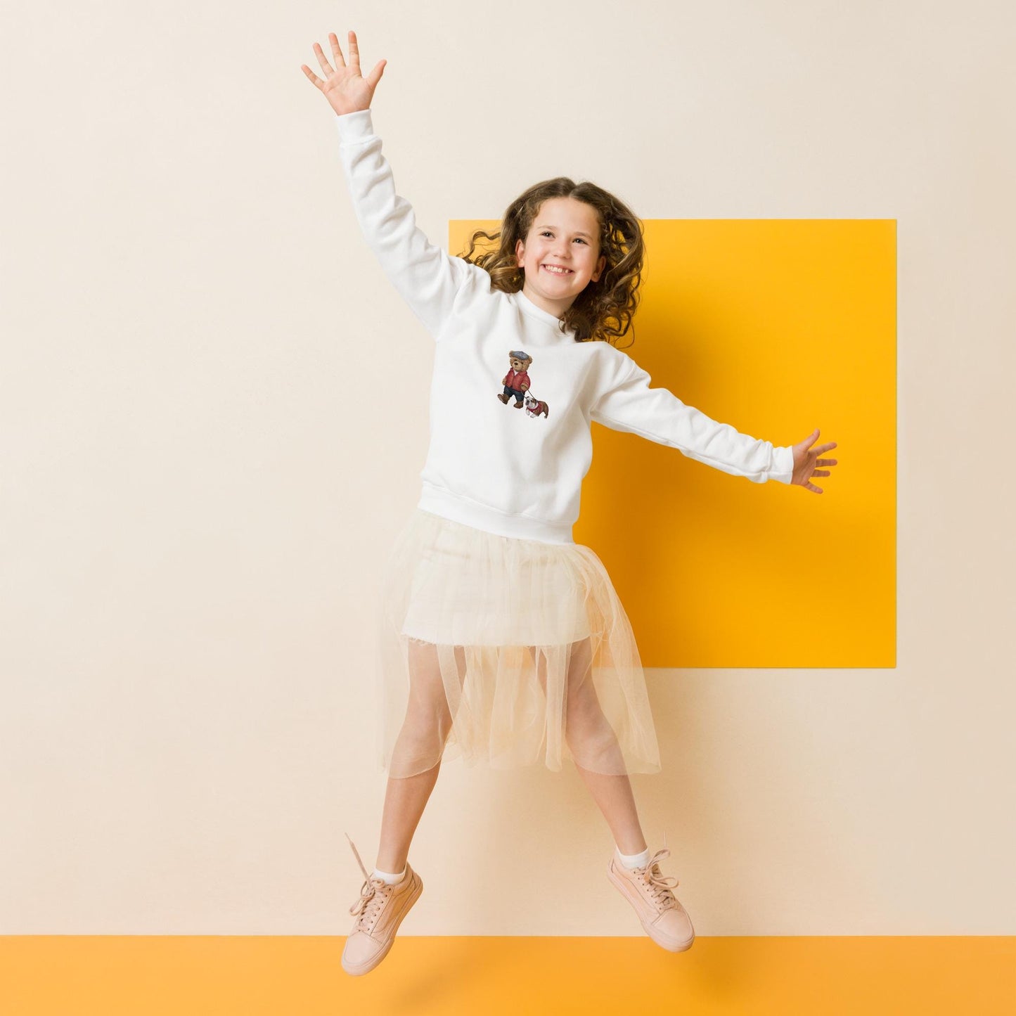 Youth crewneck sweatshirt, back to school cute Teddy Bear stylish child school fashion soft fleece casual everyday sweater for the young
