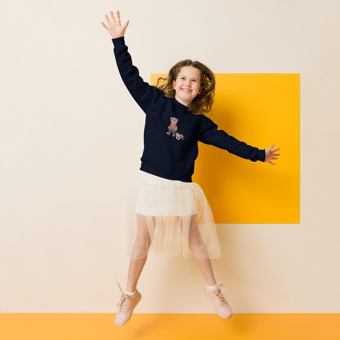 Youth crewneck sweatshirt, back to school cute Teddy Bear stylish child school fashion soft fleece casual everyday sweater for the young