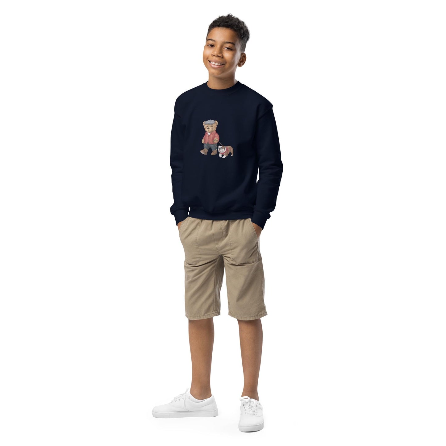 Youth crewneck sweatshirt, back to school cute Teddy Bear stylish child school fashion soft fleece casual everyday sweater for the young