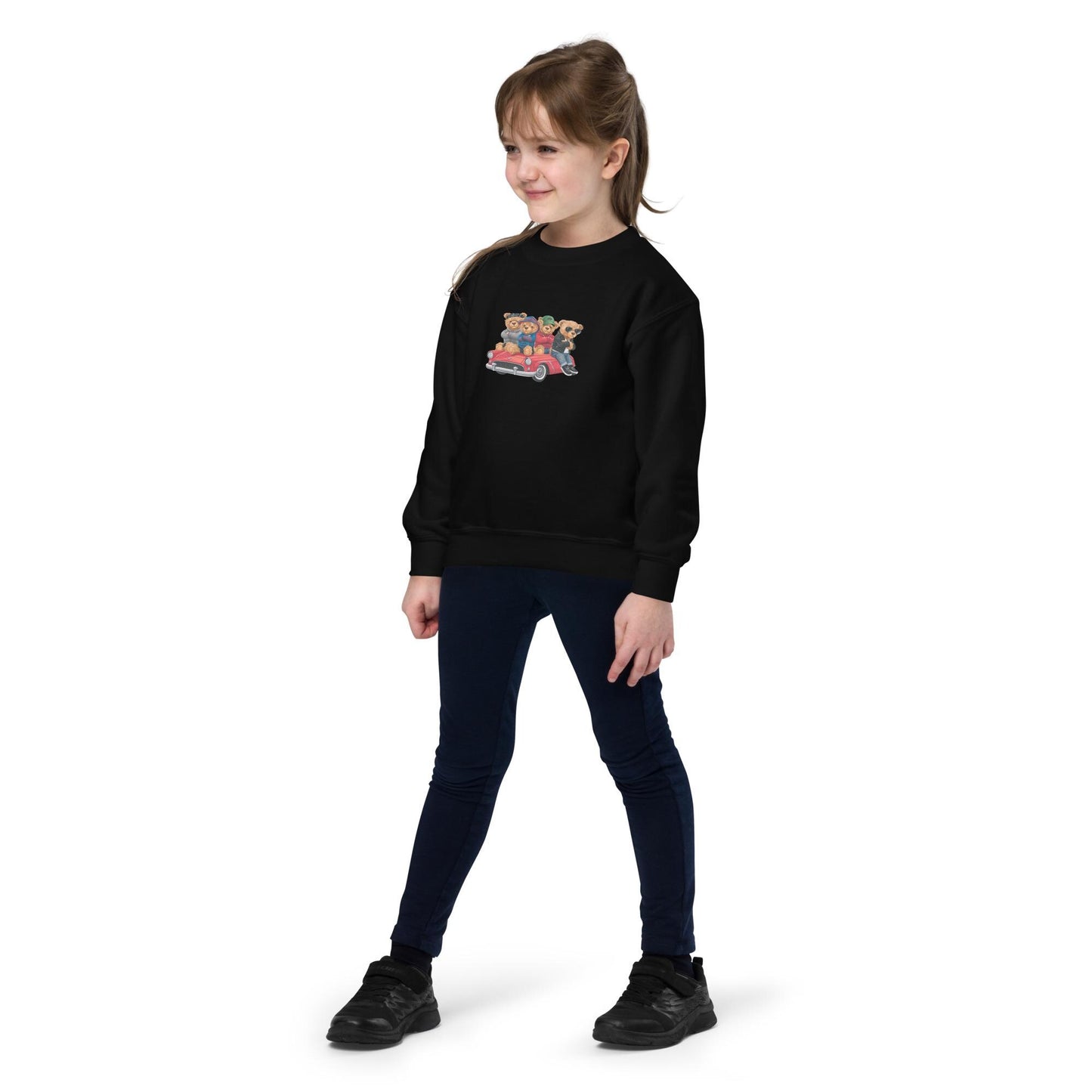 Youth crewneck sweatshirt, Teddy Bears in a car cool cozy casual school yard play time classroom casual dinner school trip kid child sweater