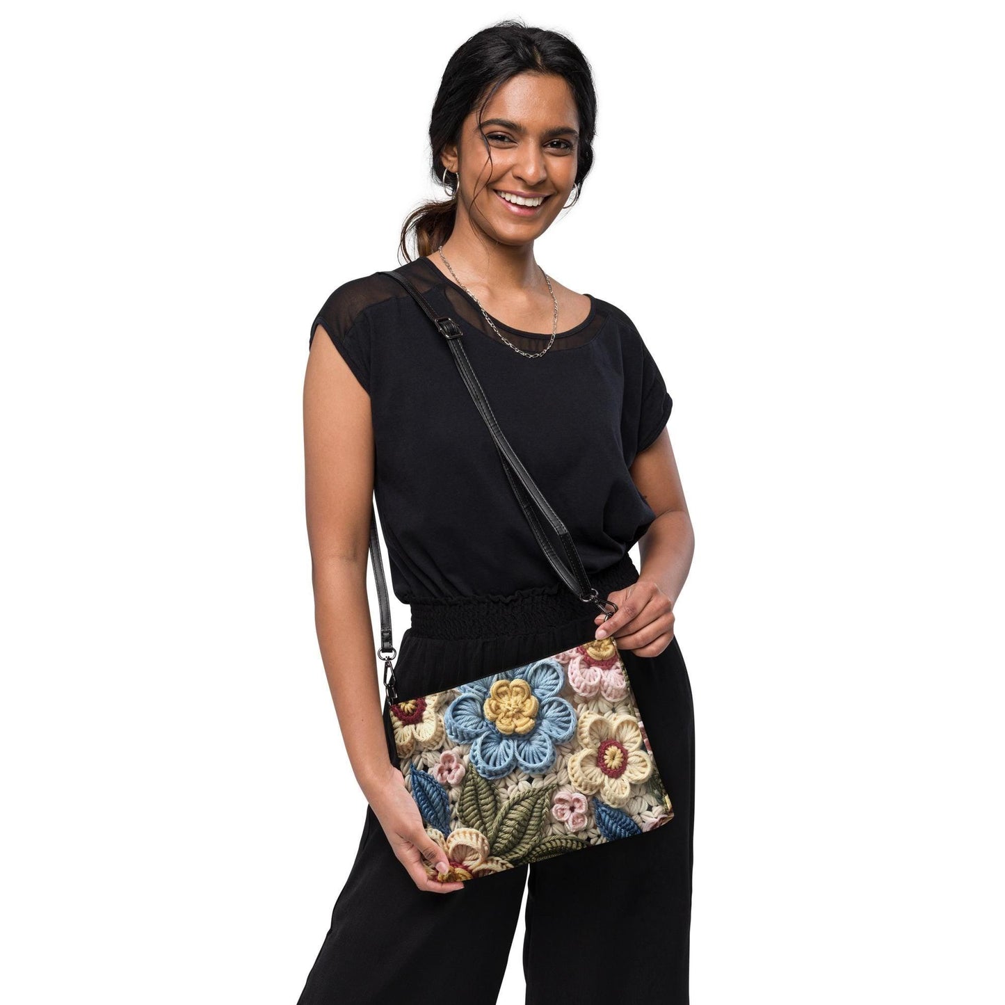 Crossbody bag, premium designer floral crotchet casual dinner everyday wrist shoulder work school date purse handbag