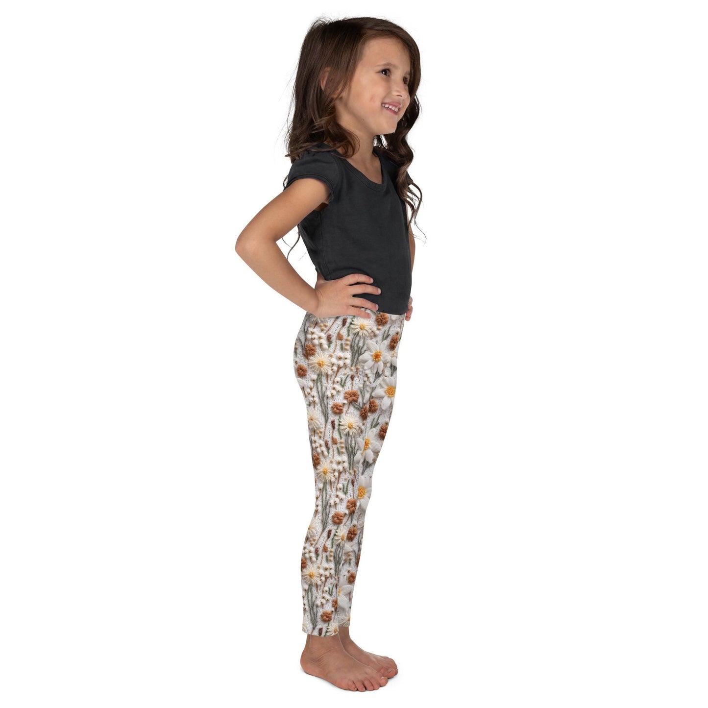 Kid's Leggings, adorable AOP soft stretchy crotchet floral print design children pants stockings great for school travel playground