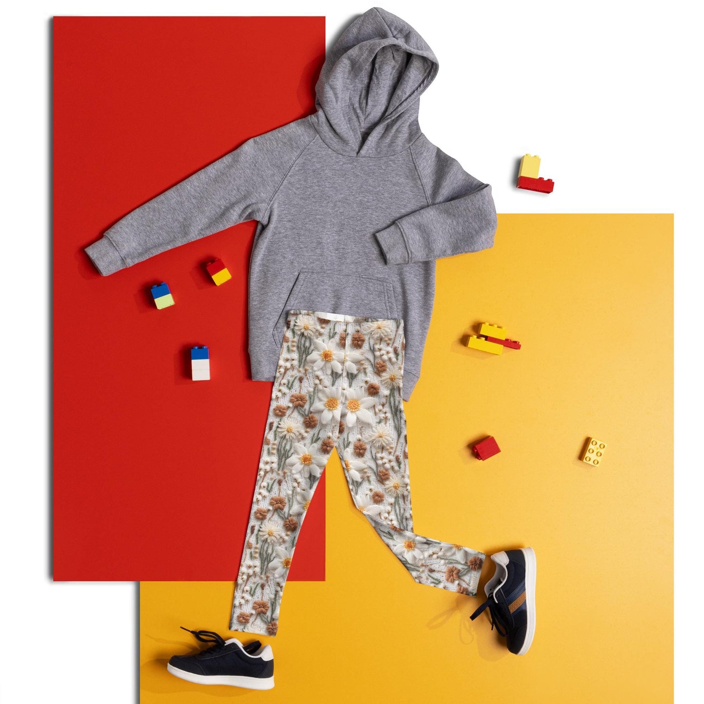 Kid's Leggings, adorable AOP soft stretchy crotchet floral print design children pants stockings great for school travel playground