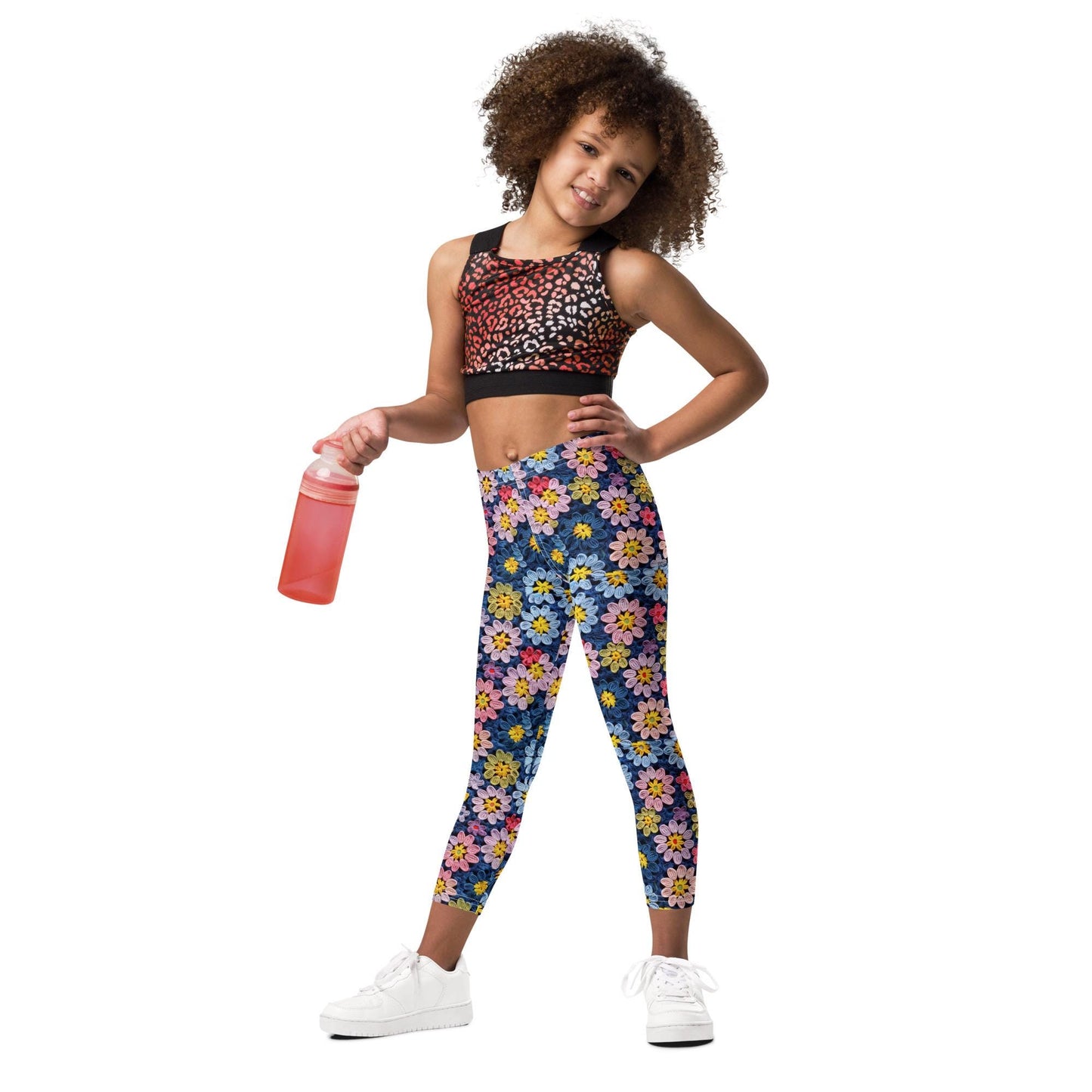 Kid's Leggings, Crotchet kid back to school fashion style cute floral print stretchy fabric vibrant color pants for school park playground