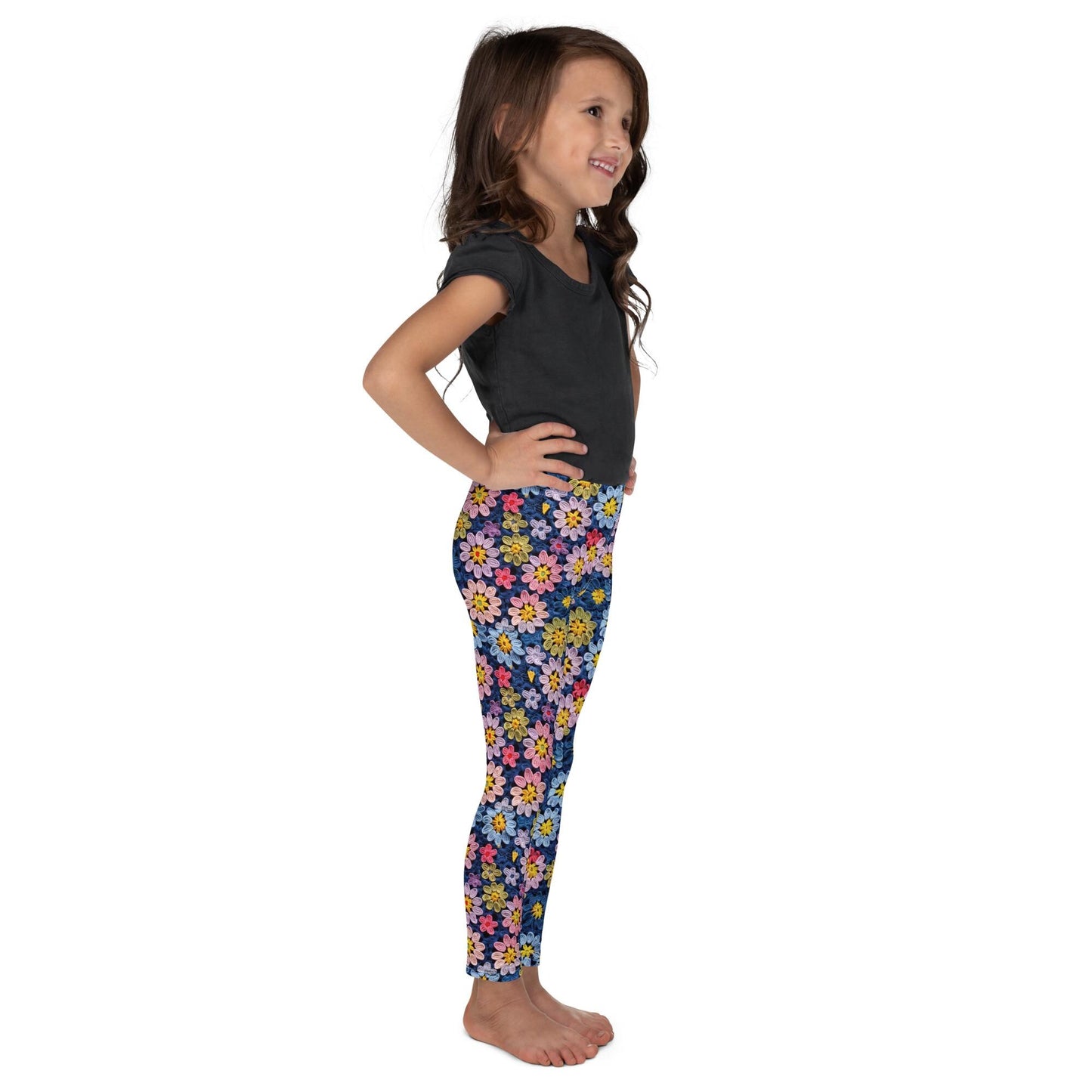 Kid's Leggings, Crotchet kid back to school fashion style cute floral print stretchy fabric vibrant color pants for school park playground