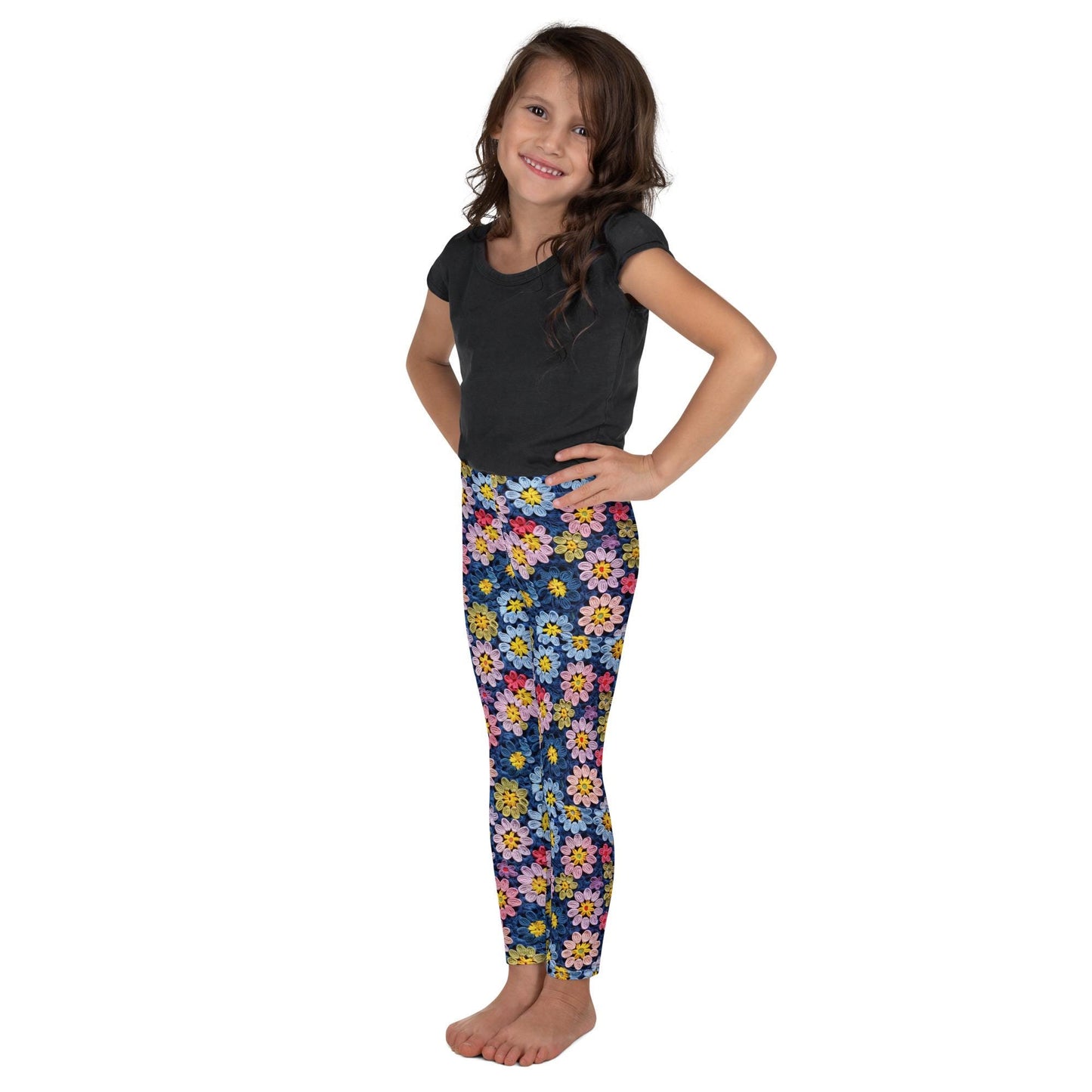Kid's Leggings, Crotchet kid back to school fashion style cute floral print stretchy fabric vibrant color pants for school park playground