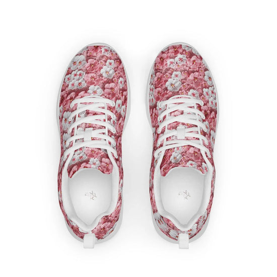 Women’s athletic shoes, Pink floral all over pattern design walking shopping travel gym casual attire everyday dress sportie tennis sneakers