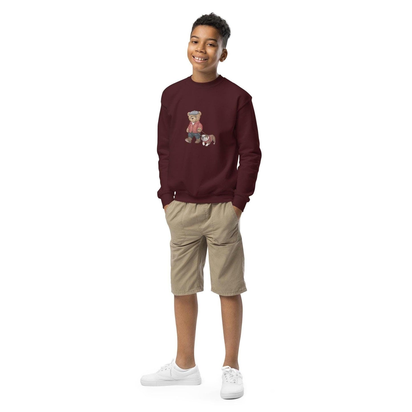 Youth crewneck sweatshirt, back to school cute Teddy Bear stylish child school fashion soft fleece casual everyday sweater for the young