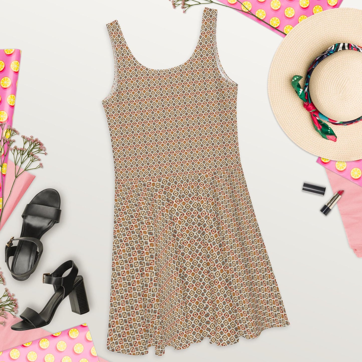 Skater Dress, Casual fun sexy club dinner soft elegant tribal pattern versatile all occasion short flared dress