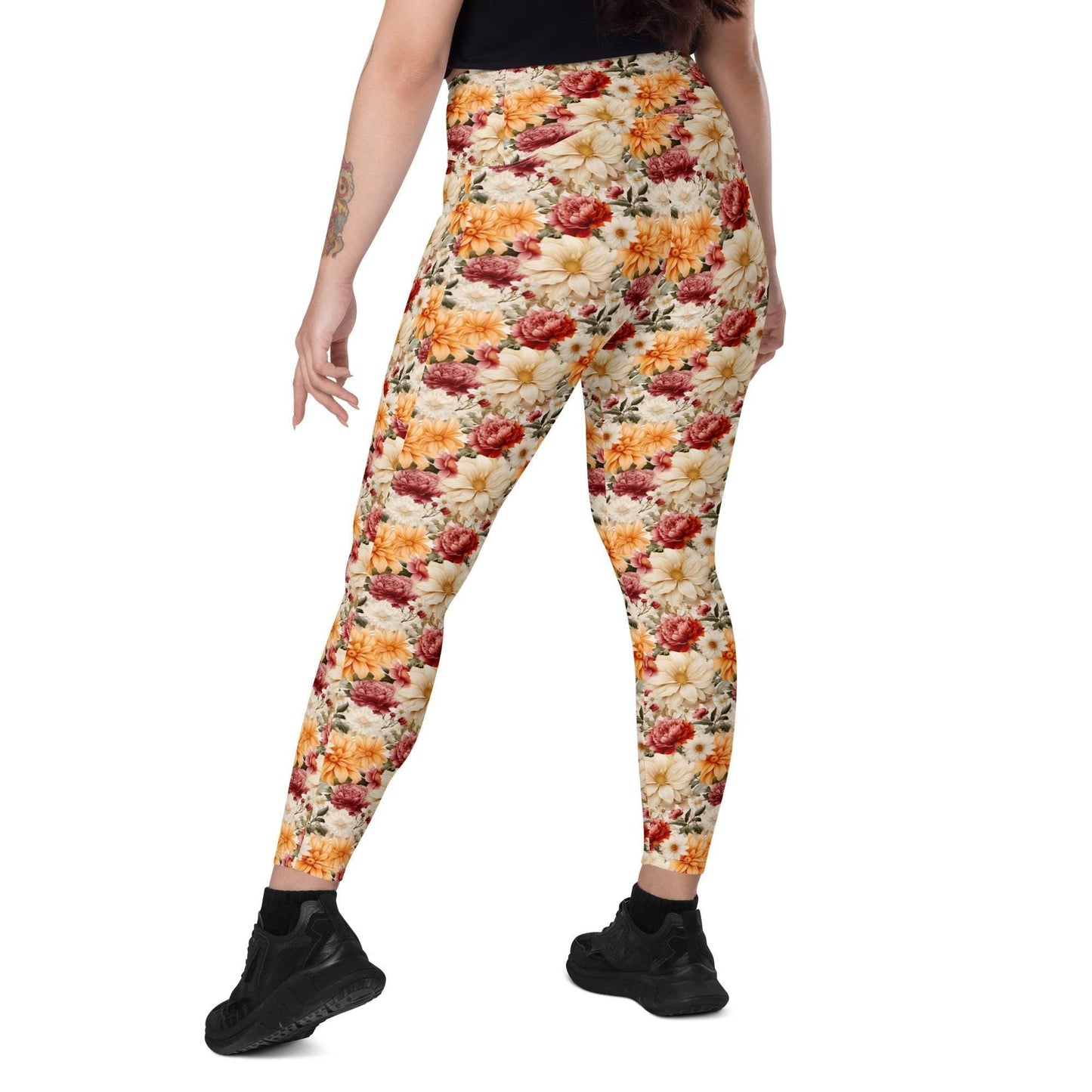 Leggings with pockets, Floral all over print pretty pattern design yoga workout walking all activity casual dress up clothing fitting pants