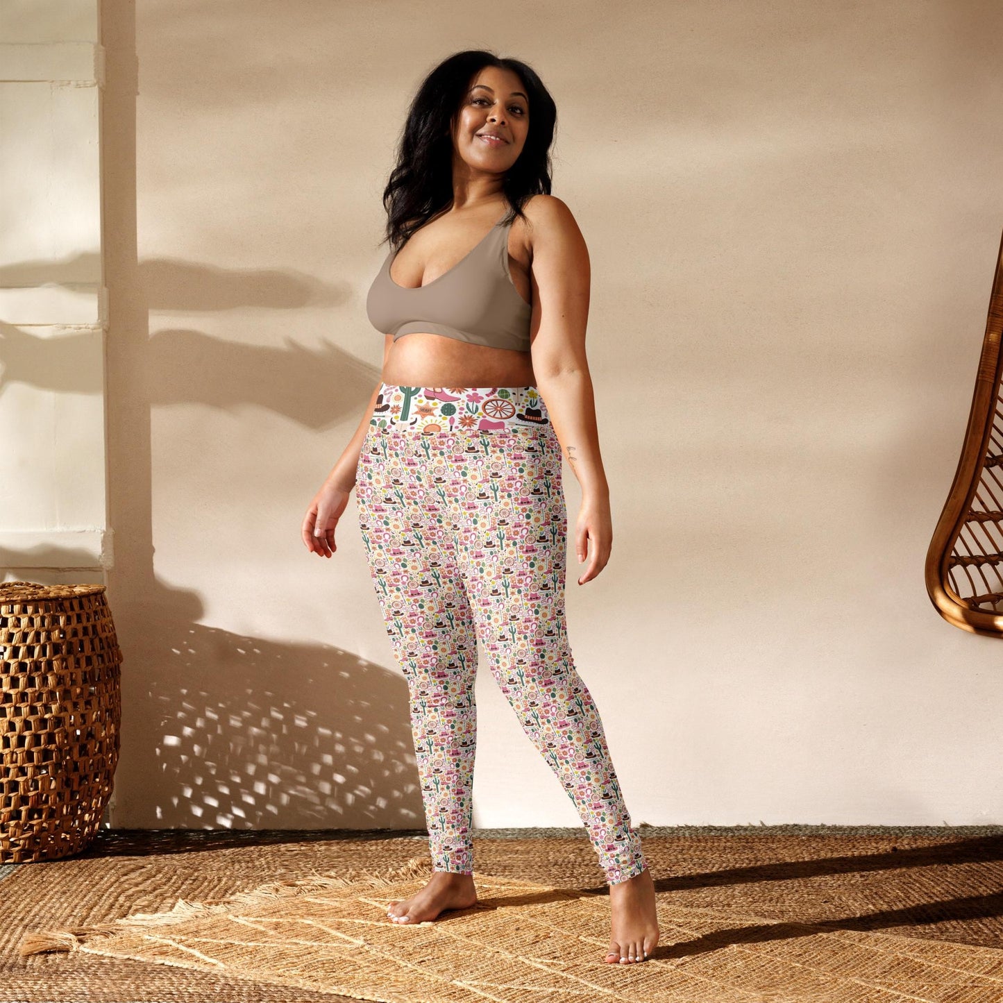 Yoga Leggings, Southern country style design all over pattern female workout casual stretchy soft smooth stylish blazer shirt pairing pants