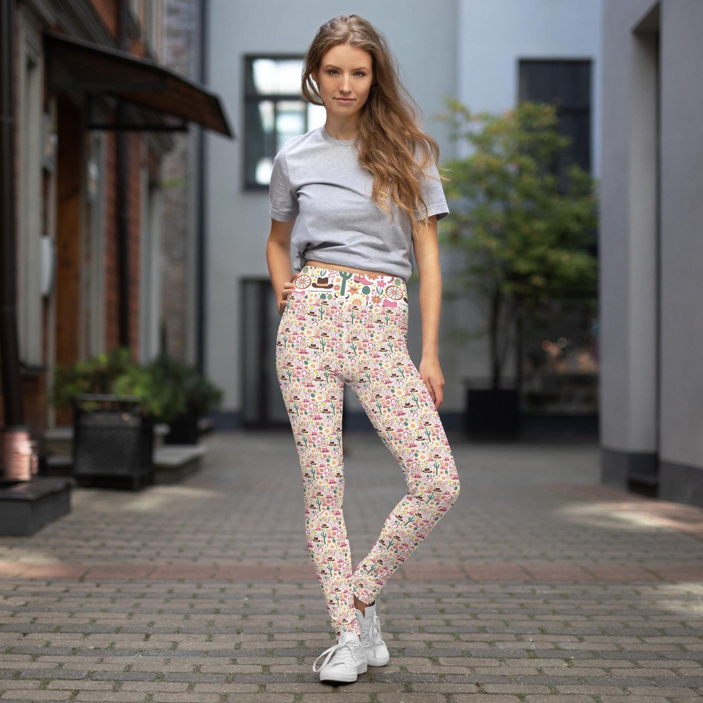 Yoga Leggings, Southern country style design all over pattern female workout casual stretchy soft smooth stylish blazer shirt pairing pants