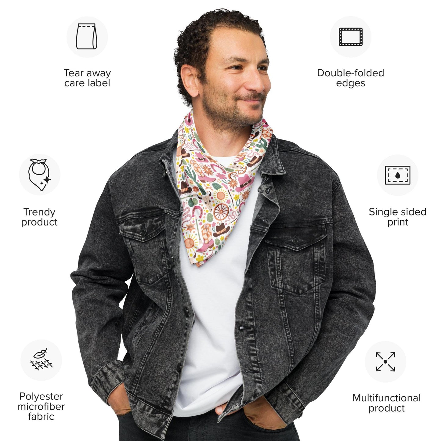 All-over print bandana, Cowboy country theme pattern stylish doggie lightweight pet scarf for lovable pet family member