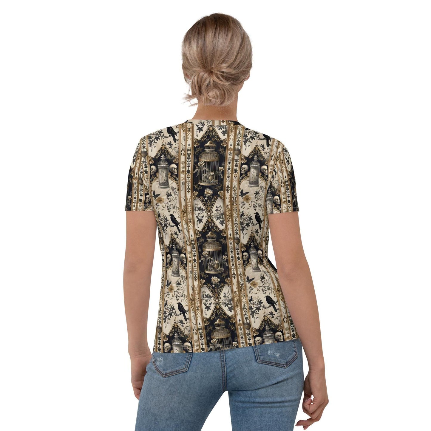 Women's T-shirt, Gothic pattern print all over smooth soft Halloween theme casual cool everyday clothing female jean wear