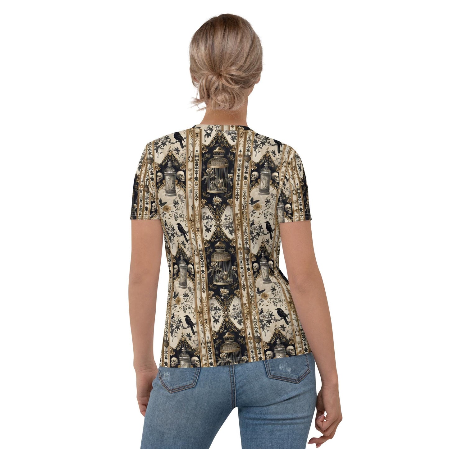 Women's T-shirt, Gothic pattern print all over smooth soft Halloween theme casual cool everyday clothing female jean wear