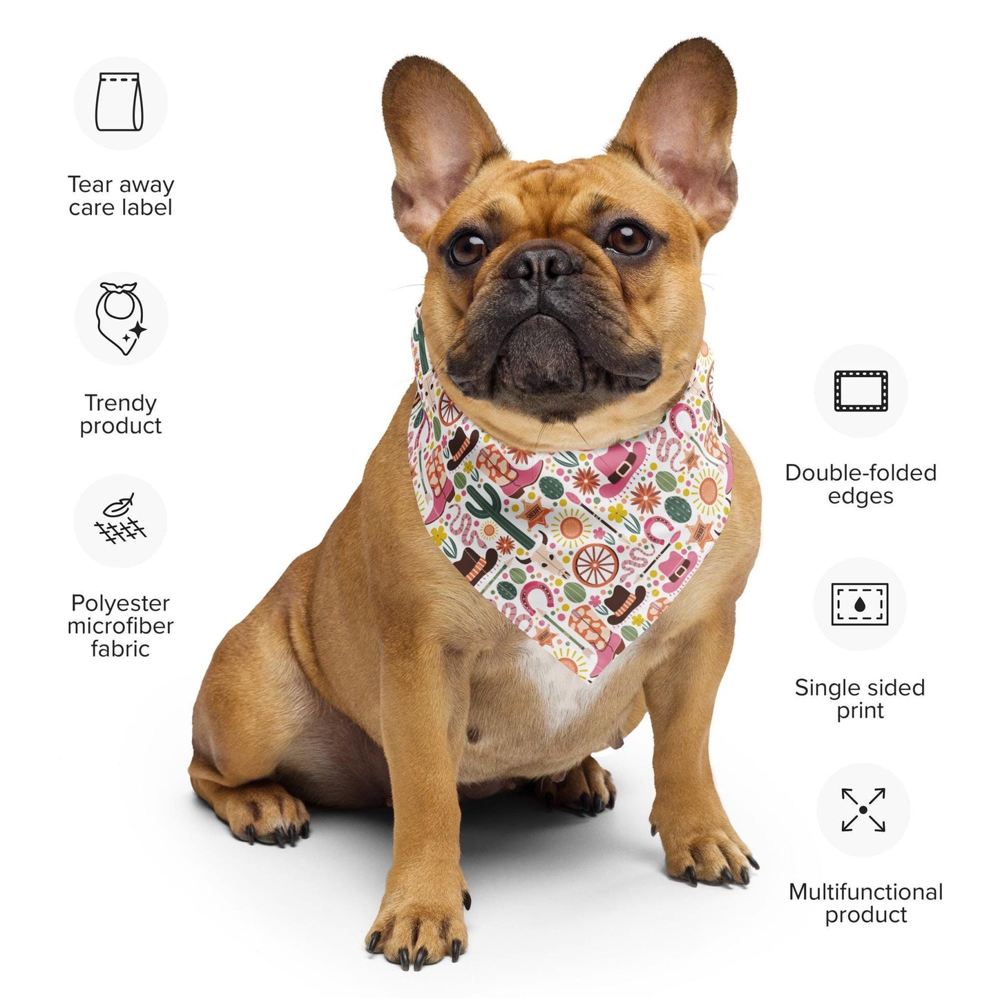 All-over print bandana, Cowboy country theme pattern stylish doggie lightweight pet scarf for lovable pet family member