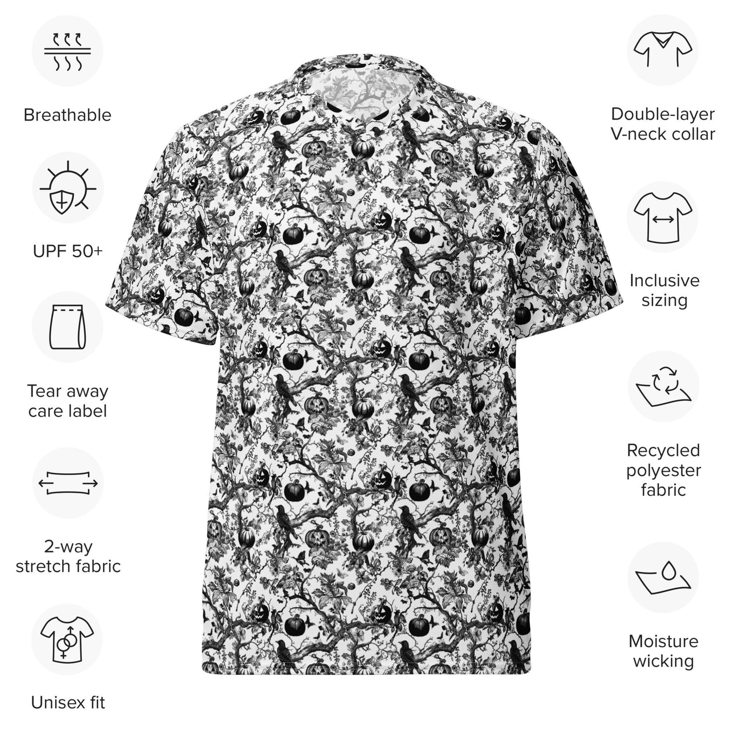 Recycled unisex sports jersey, Halloween stylish fashion cool pattern breathable v neck daily wear stretch fabric casual jean pants shirt