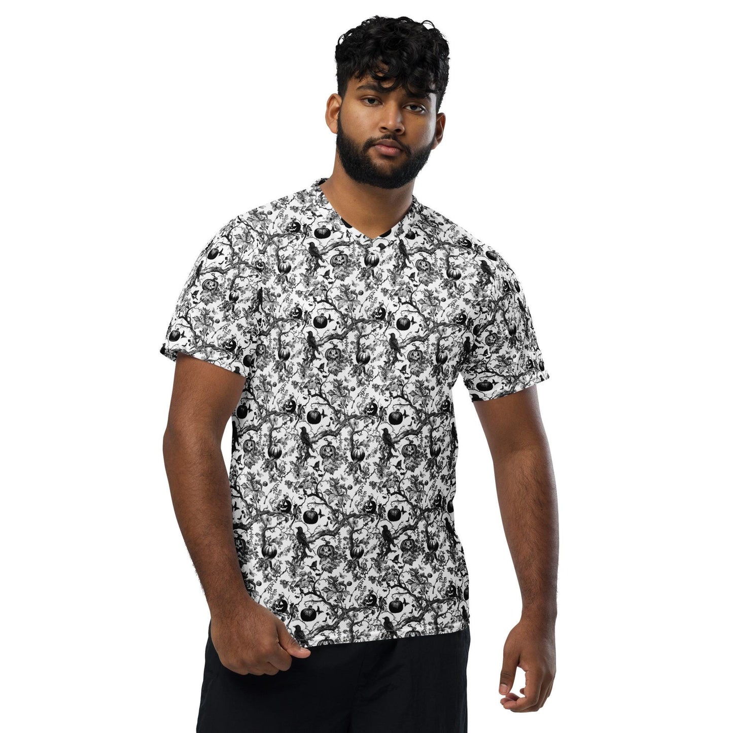 Recycled unisex sports jersey, Halloween stylish fashion cool pattern breathable v neck daily wear stretch fabric casual jean pants shirt