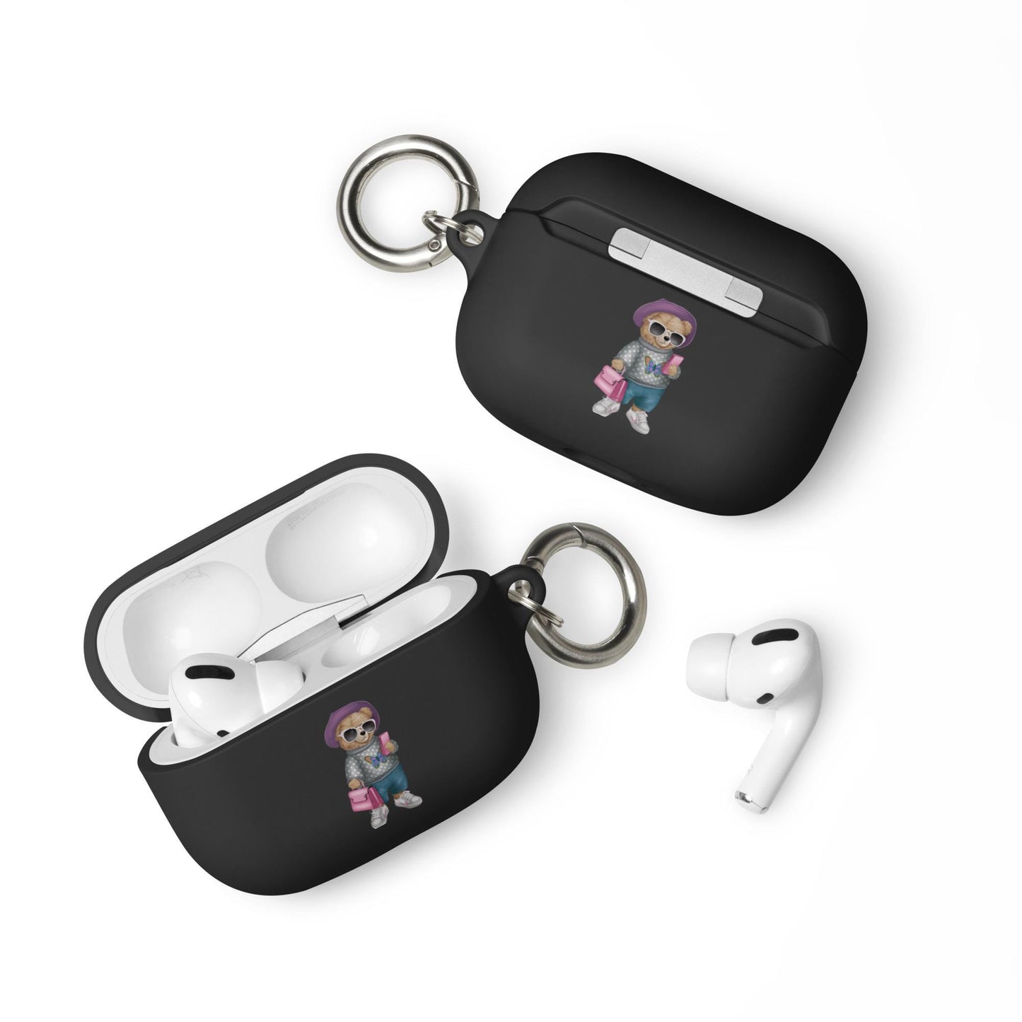 Rubber Case for AirPods®, Teddy Bear Fashion girl cute design ready for school airpods protective carrying case