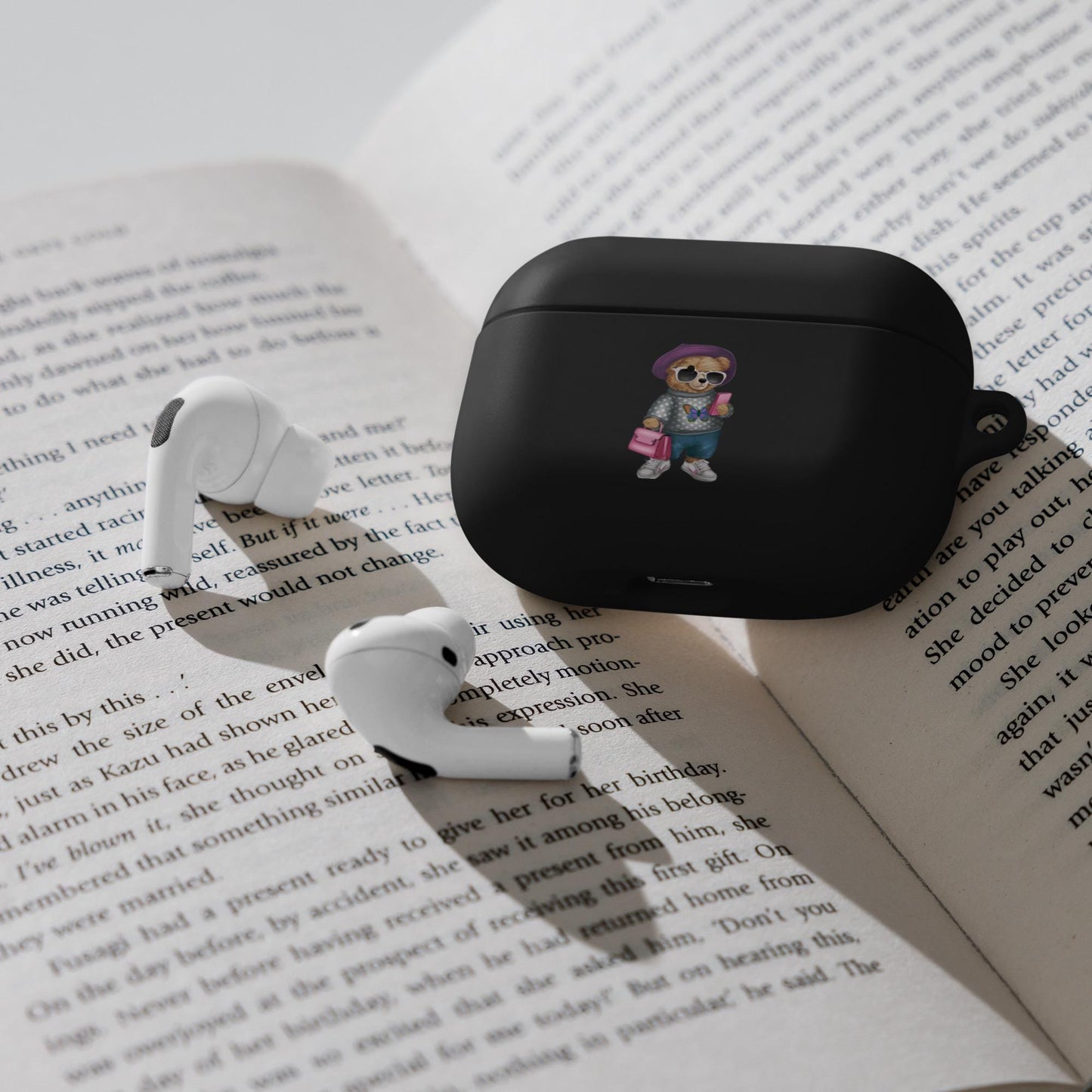 Rubber Case for AirPods®, Teddy Bear Fashion girl cute design ready for school airpods protective carrying case